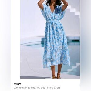 Misa Los Angeles Sky Blue Floral Midi Dress Size S New